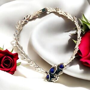 Vtg Taxco Mexico 950 Sterling & Lapis Lazuli Artisan Statement Necklace 136grams